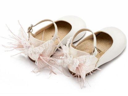 Εικόνα της Γαλλικό Γοβάκι με Διακοσμημένη Φτέρνα Πεταλούδα BW4866 Εκρού Ροζ