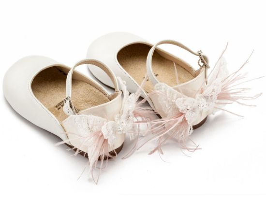 Εικόνα της Γαλλικό Γοβάκι με Διακοσμημένη Φτέρνα Πεταλούδα BW4866 Εκρού Ροζ