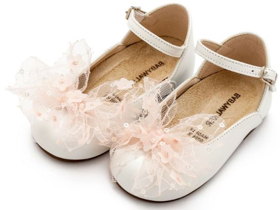 Εικόνα της Γαλλικό Γοβάκι με Τούλινο Φιόγκο BW4853 Εκρού Ροζ