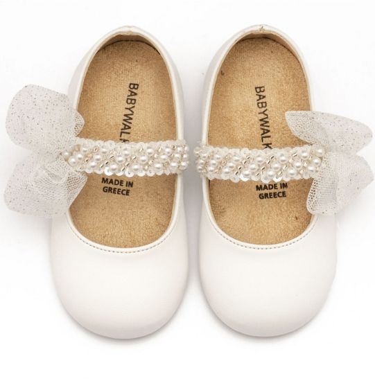 Εικόνα της Γοβάκι Μονή Μπαρέτα Διακοσμημένη με Χειροποίητο Διακοσμητικό BS3596 Λευκό