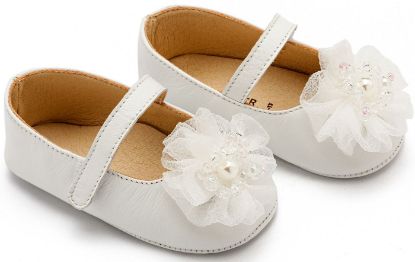 Εικόνα της Γοβάκι Μονή Μπαρέτα με Υφασμάτινο Λουλούδι με Χάντρες MI1651 Λευκό