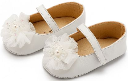 Εικόνα της Γοβάκι Μονή Μπαρέτα με Υφασμάτινο Λουλούδι με Χάντρες MI1651 Λευκό