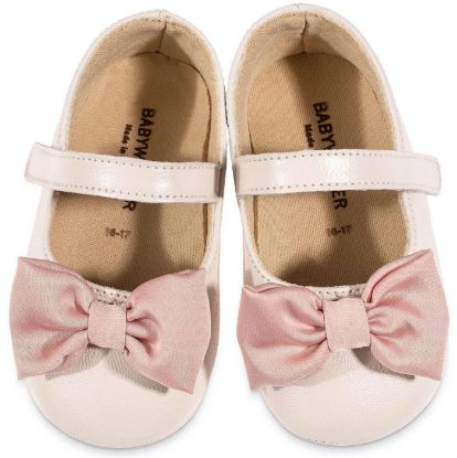 Εικόνα της Γοβάκι Μονή Μπαρέτα με Υφασμάτινο Χειροποίητο Φιογκάκι MI1646 Εκρού Ροζ