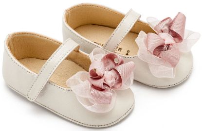 Εικόνα της Γοβάκι Μονή Μπαρέτα με Υφασμάτινο Χειροποίητο Φιογκάκι MI1652 Εκρού Ροζ