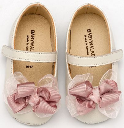 Εικόνα της Γοβάκι Μονή Μπαρέτα με Υφασμάτινο Χειροποίητο Φιογκάκι MI1652 Εκρού Ροζ