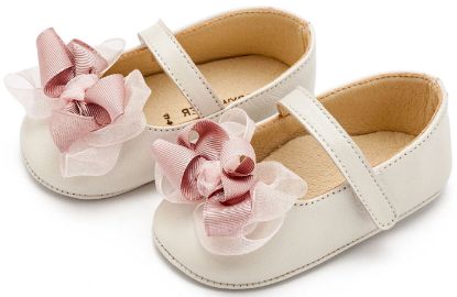 Εικόνα της Γοβάκι Μονή Μπαρέτα με Υφασμάτινο Χειροποίητο Φιογκάκι MI1652 Εκρού Ροζ