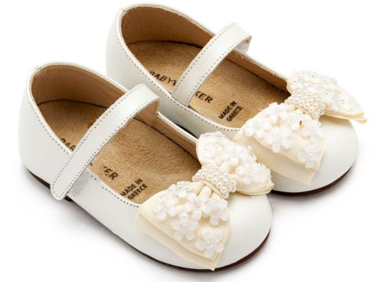 Εικόνα της Γοβάκι Μονή Μπαρέτα Χρατς με Gros Grain Φιογκάκι και Λουλουδάκια BW4862 Εκρού