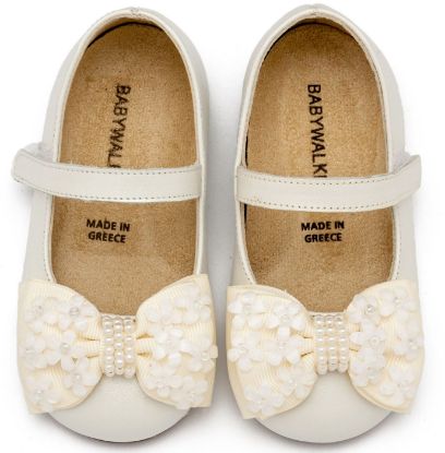 Εικόνα της Γοβάκι Μονή Μπαρέτα Χρατς με Gros Grain Φιογκάκι και Λουλουδάκια BW4862 Εκρού