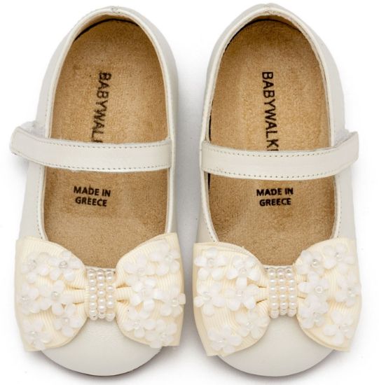 Εικόνα της Γοβάκι Μονή Μπαρέτα Χρατς με Gros Grain Φιογκάκι και Λουλουδάκια BW4862 Εκρού