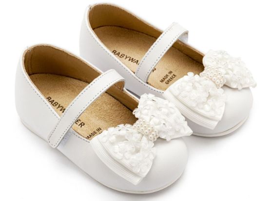 Εικόνα της Γοβάκι Μονή Μπαρέτα Χρατς με Gros Grain Φιογκάκι και Λουλουδάκια BW4862 Λευκό