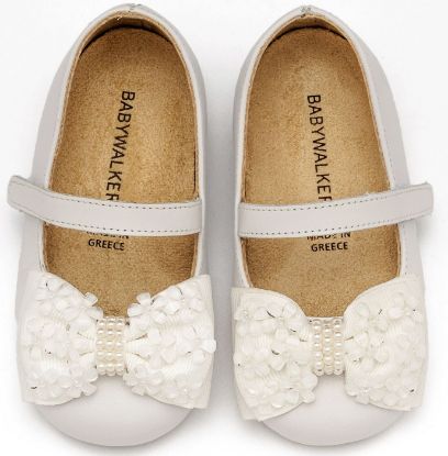 Εικόνα της Γοβάκι Μονή Μπαρέτα Χρατς με Gros Grain Φιογκάκι και Λουλουδάκια BW4862 Λευκό