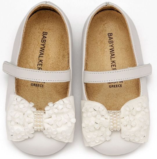 Εικόνα της Γοβάκι Μονή Μπαρέτα Χρατς με Gros Grain Φιογκάκι και Λουλουδάκια BW4862 Λευκό