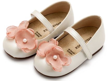 Εικόνα της Γοβάκι Μονή Μπαρέτα Χρατς με Λουλούδια Οργάντζας και Πέρλα BW4868 Εκρού Ροζ 