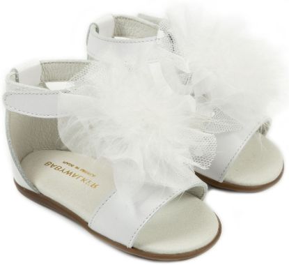 Εικόνα της Δερμάτινο Πέδιλο  Διακοσμημένο με Πον Πον  PRI2599 Λευκό