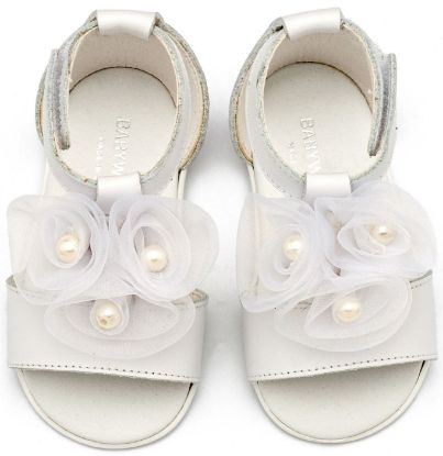Εικόνα της Πέδιλο Διακοσμημένο με Λουλούδια και Πέρλες  PRI2641 Λευκό