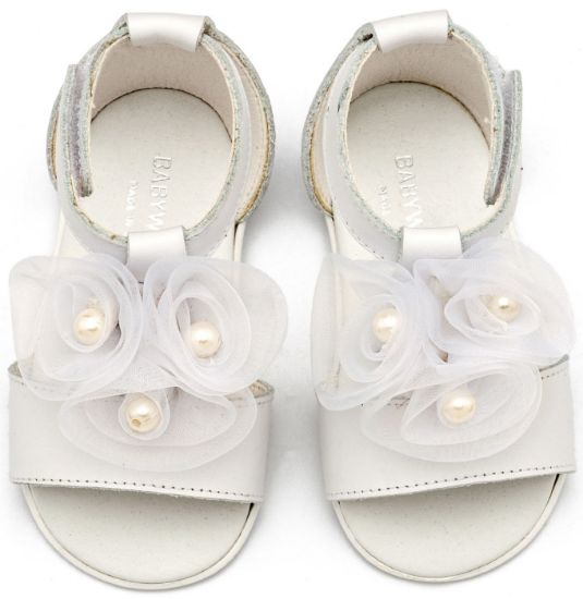 Εικόνα της Πέδιλο Διακοσμημένο με Λουλούδια και Πέρλες  PRI2641 Λευκό