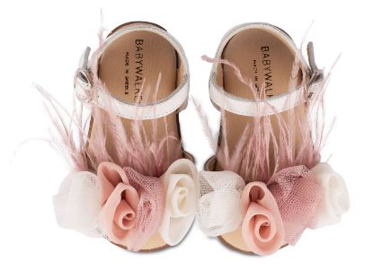 Εικόνα της Πέδιλο Διακοσμημένο με Λουλούδια και Φτερά  PRI2616 Εκρού Ροζ