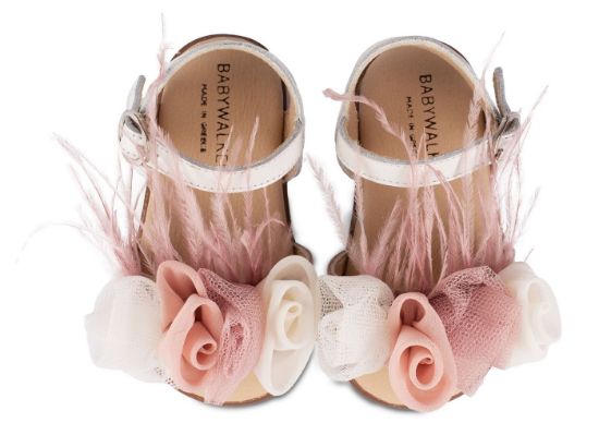 Εικόνα της Πέδιλο Διακοσμημένο με Λουλούδια και Φτερά  PRI2616 Εκρού Ροζ