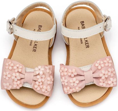Εικόνα της Πέδιλο με Gros Grain Φιογκάκι και Λουλουδάκια BW4854 Εκρού Ροζ
