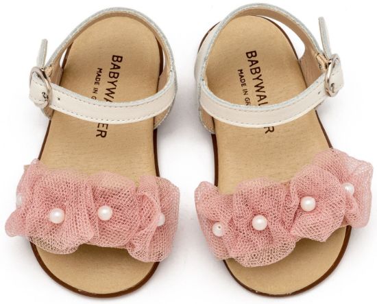 Εικόνα της Πέδιλο με Λουλουδάκια και Πέρλες PRI2645 Εκρού Ροζ