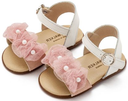 Εικόνα της Πέδιλο με Λουλουδάκια και Πέρλες PRI2645 Εκρού Ροζ