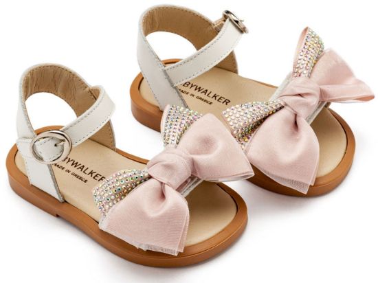 Εικόνα της Πέδιλο με Σατέν Φιογκάκι & Στρας BW4861 Εκρού Ροζ