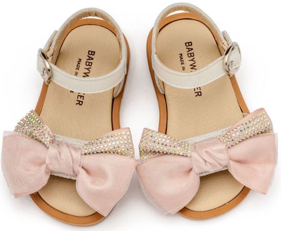 Εικόνα της Πέδιλο με Σατέν Φιογκάκι & Στρας BW4861 Εκρού Ροζ