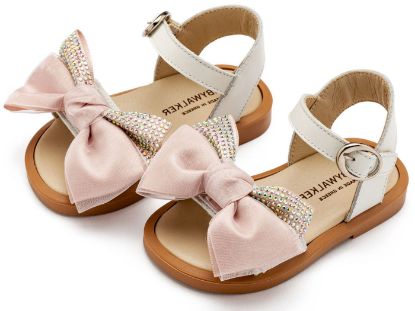 Εικόνα της Πέδιλο με Σατέν Φιογκάκι & Στρας BW4861 Εκρού Ροζ