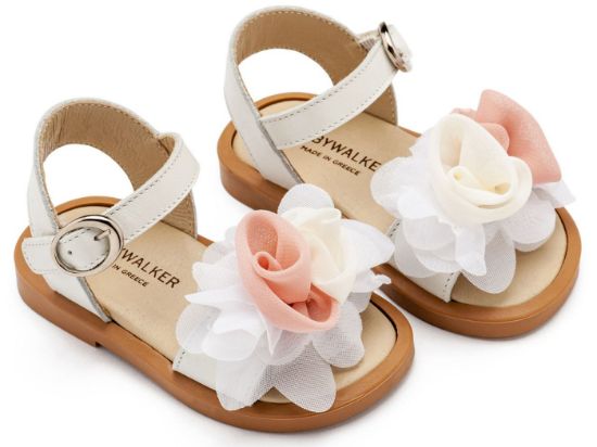 Εικόνα της Πέδιλο με Χειροποίητο Διακοσμητικό με Chiffon Λουλούδια BW4860 Εκρού Ροζ