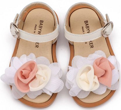 Εικόνα της Πέδιλο με Χειροποίητο Διακοσμητικό με Chiffon Λουλούδια BW4860 Εκρού Ροζ