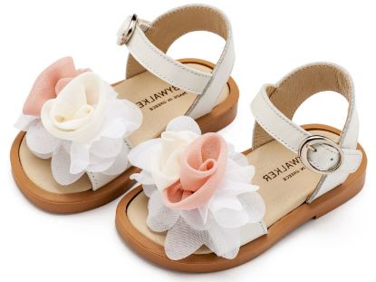 Εικόνα της Πέδιλο με Χειροποίητο Διακοσμητικό με Chiffon Λουλούδια BW4860 Εκρού Ροζ