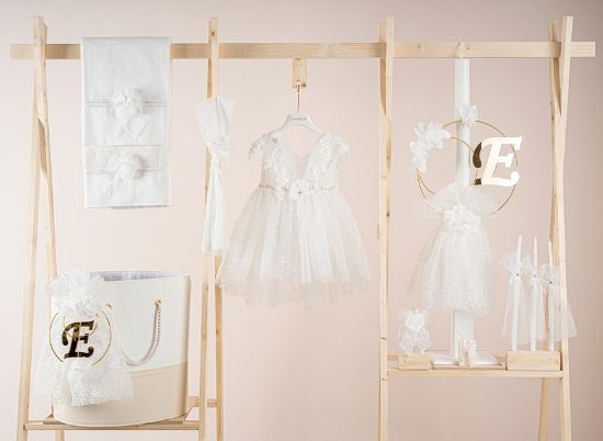 Εικόνα της Πακέτο βάπτισης για κορίτσι Piccolino Filomena ivory με καλάθι