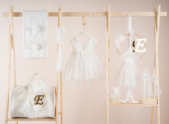 Εικόνα της Πακέτο βάπτισης για κορίτσι Piccolino Filomena ivory με τσάντα  ivory