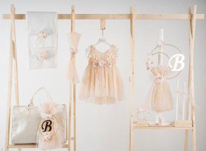 Εικόνα της Πακέτο βάπτισης για κορίτσι Piccolino Filomena salmon με τσάντα  ivory