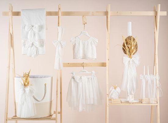 Εικόνα της Πακέτο βάπτισης για κορίτσι Piccolino Isabelle ivory με καλάθι