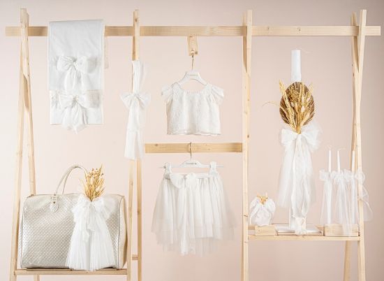 Εικόνα της Πακέτο βάπτισης για κορίτσι Piccolino Isabelle ivory με τσάντα καπιτονέ ivory