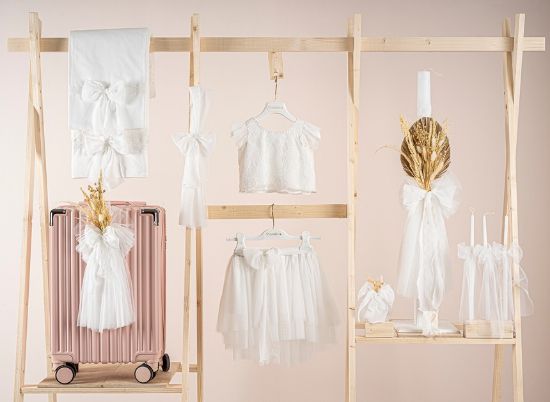 Εικόνα της Πακέτο βάπτισης για κορίτσι Piccolino Isabelle ivory με βαλίτσα pink