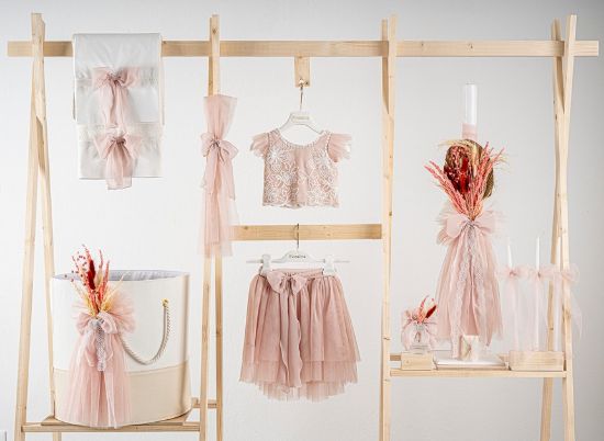 Εικόνα της Πακέτο βάπτισης για κορίτσι Piccolino Isabelle powder με καλάθι