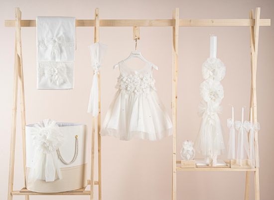 Εικόνα της Πακέτο βάπτισης για κορίτσι Piccolino Jessica ivory με καλάθι