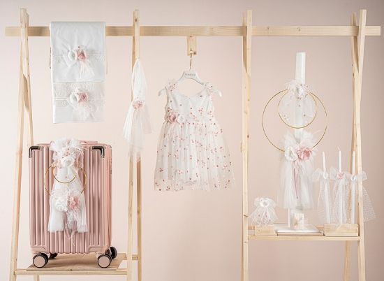 Εικόνα της Πακέτο βάπτισης για κορίτσι Piccolino Klara ivory με βαλίτσα pink