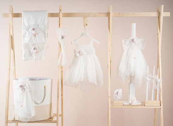 Εικόνα της Πακέτο βάπτισης για κορίτσι Piccolino Matylda ivory με καλάθι