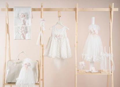 Εικόνα της Πακέτο βάπτισης για κορίτσι Piccolino Michele ivory με τσάντα καπιτονέ ivory