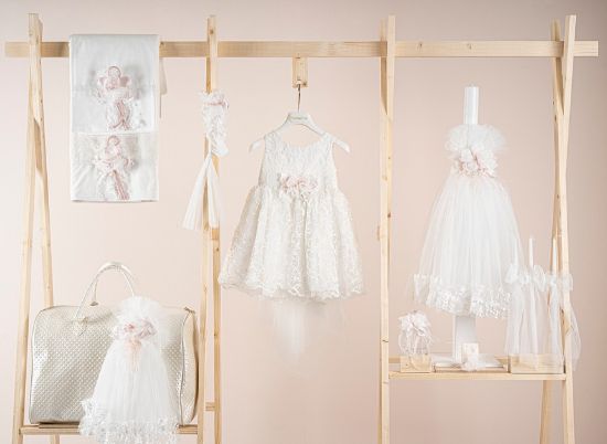 Εικόνα της Πακέτο βάπτισης για κορίτσι Piccolino Michele ivory με τσάντα καπιτονέ ivory