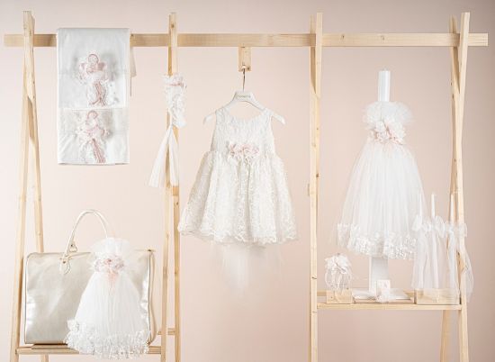 Εικόνα της Πακέτο βάπτισης για κορίτσι Piccolino Michele ivory με τσάντα ivory