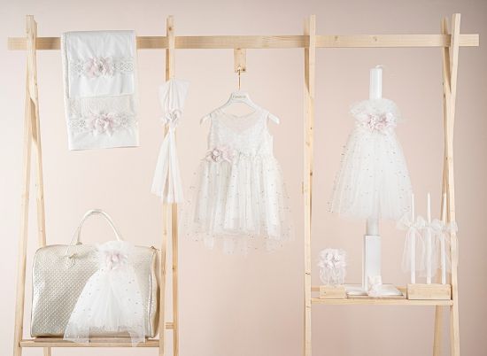 Εικόνα της Πακέτο βάπτισης για κορίτσι Piccolino Salina ivory με τσάντα καπιτονέ ivory