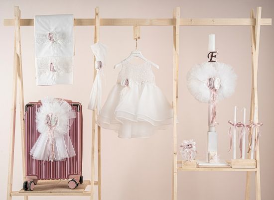 Εικόνα της Πακέτο βάπτισης για κορίτσι Piccolino Samantha ivory με βαλίτσα puce