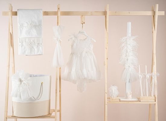 Εικόνα της Πακέτο βάπτισης για κορίτσι Piccolino Silvia ivory με καλάθι