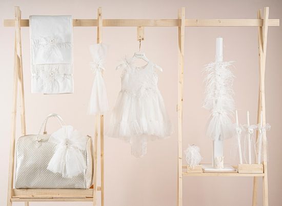 Εικόνα της Πακέτο βάπτισης για κορίτσι Piccolino Silvia ivory με τσάντα καπιτονέ ivory