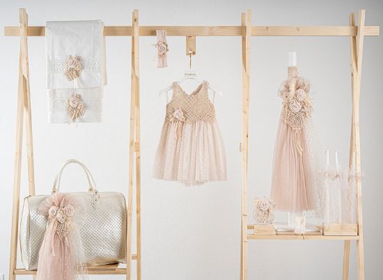 Εικόνα της Πακέτο βάπτισης για κορίτσι Piccolino Thea beige με τσάντα καπιτονέ ivory
