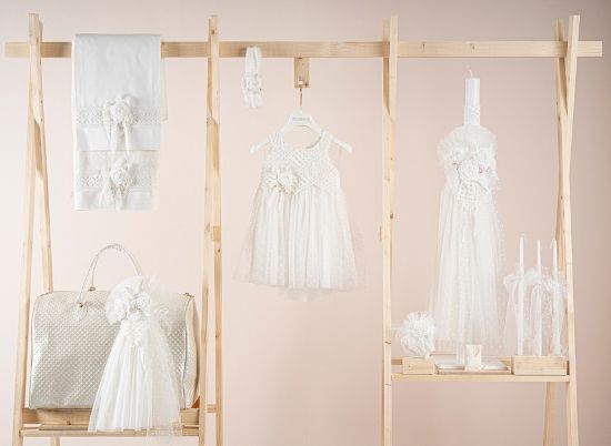 Εικόνα της Πακέτο βάπτισης για κορίτσι Piccolino Thea ivory με τσάντα καπιτονέ ivory